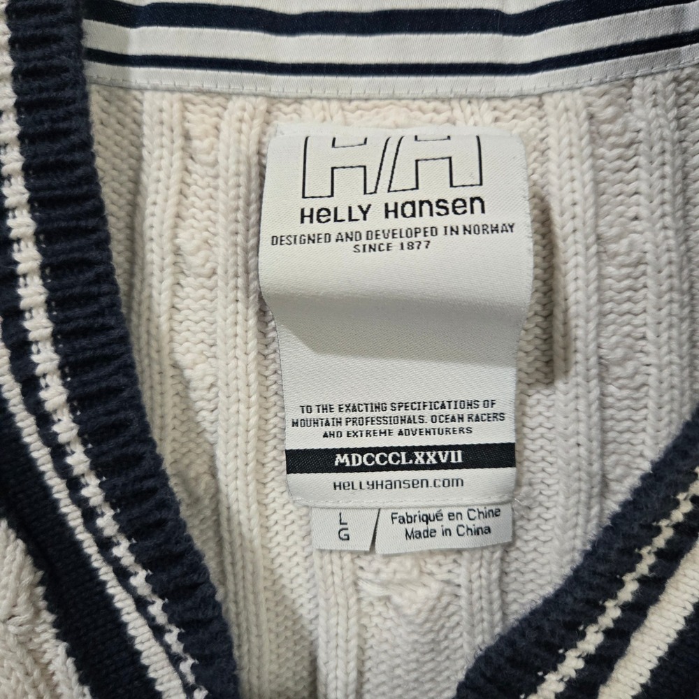 Helly Hansen Cable Knit Sweater Women Large Cricket Tennis Preppy Nautical Ivy - Picture 2 of 8
